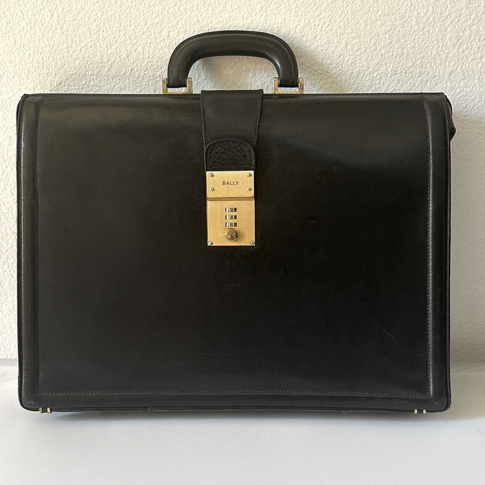 Bally Black Leather Business Combination Lock Briefcase Attaché
